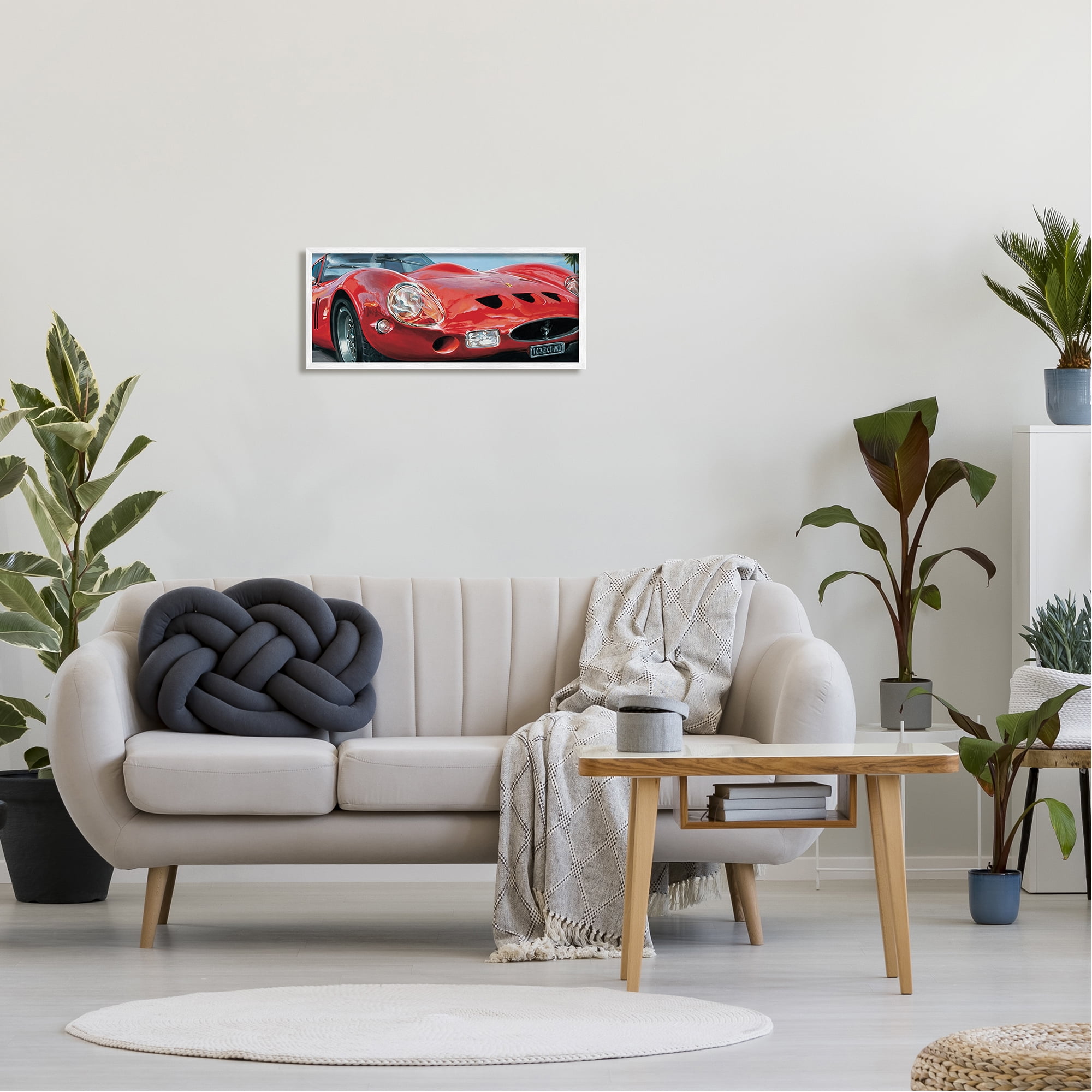 Stupell Industries Red Sports Car on Road Transportation Painting White Framed Art Print Wall Art, 24 x 10