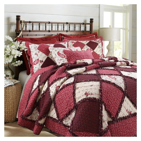 Red Patchwork Quilt Bedding Set (Rose Vintage, King)