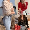 thumbnail image 6 of Spring And Autumn Fashion V-neck Love Print Shirt Sweet Fashion Long Sleeve Loose Petal Sleeve Blouse, 6 of 6