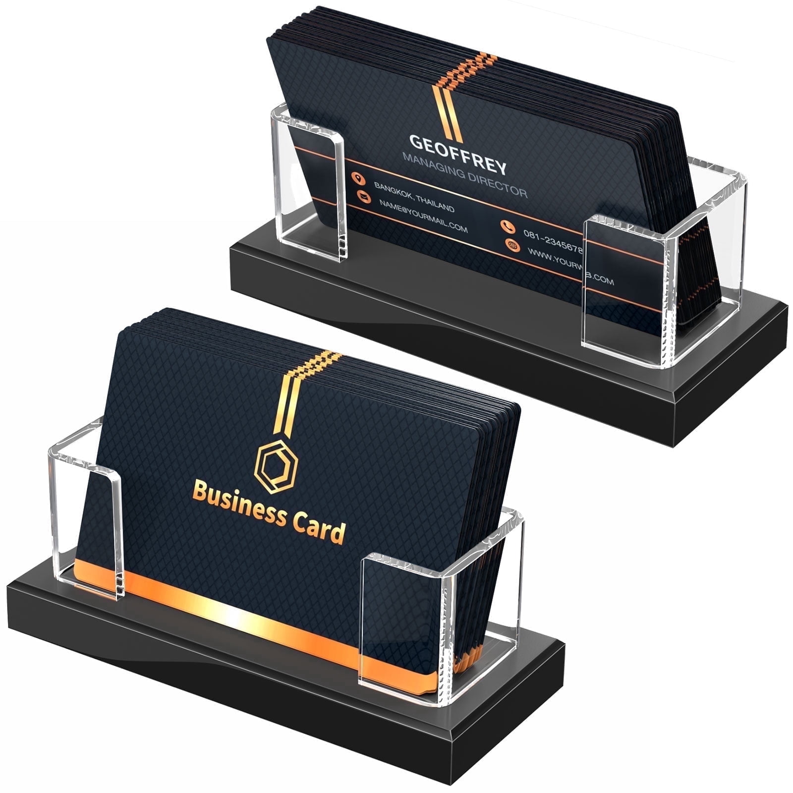 NIUBEE Acrylic Business Card Holder, Clear Business Display Stand for Desk, Modern Business Card Display Stand Organizer for Office, Large Capacity Fit 60-80 Cards, 2 Pieces