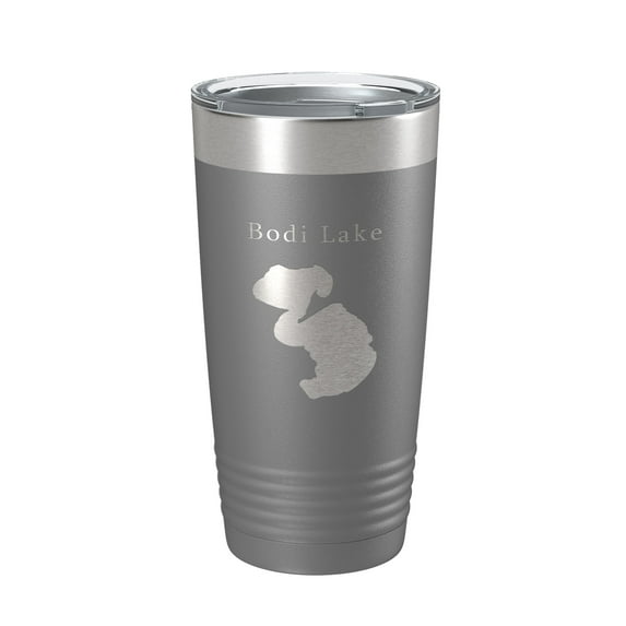 Bodi Lake Map Tumbler Travel Mug Insulated Laser Engraved Coffee Cup Michigan 20 oz Dark Gray