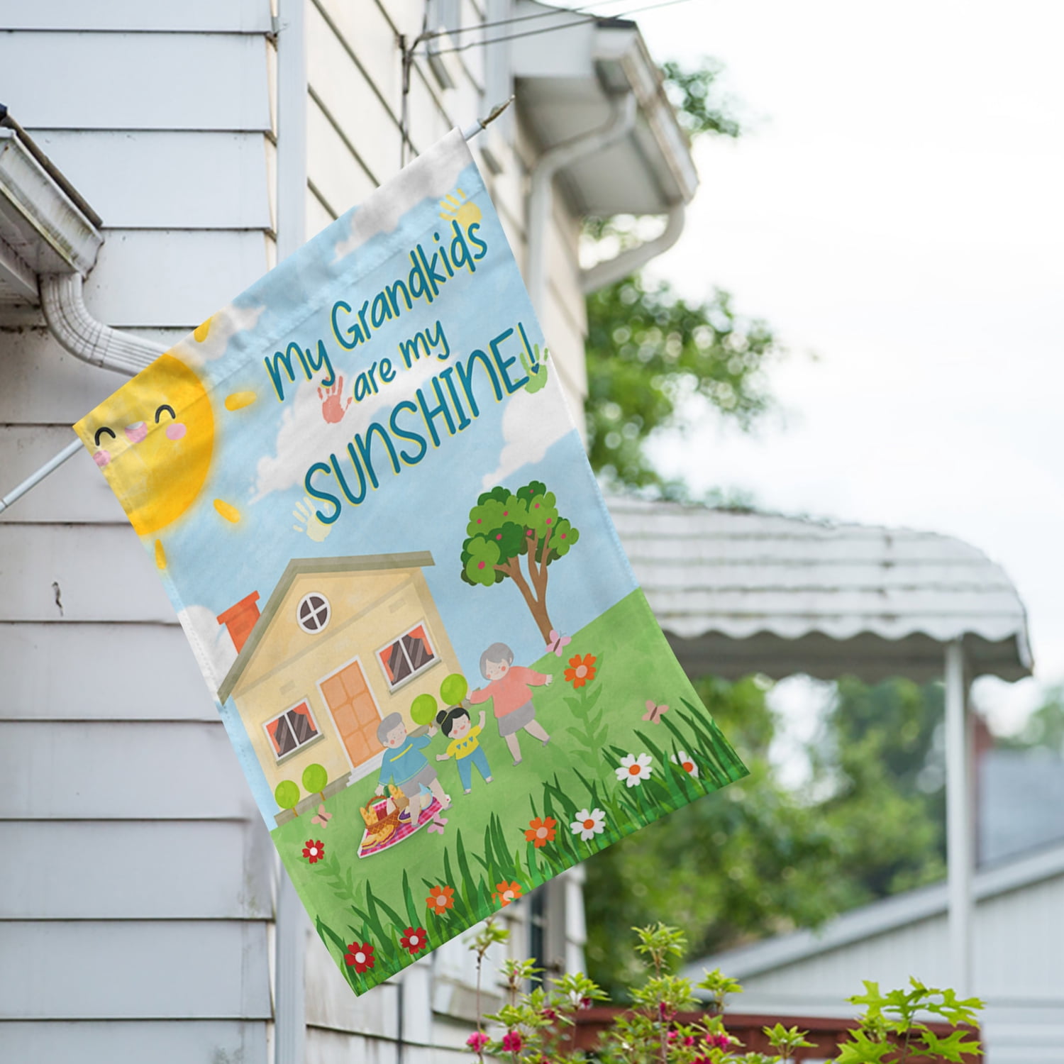 America Forever Grandkids Sunshine House Flag, 28 x 40 inches Double Sided, Heartwarming Family Decoration, Grandparent Gift Flag, Family Outdoor Flag for Yard and House
