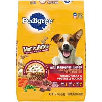 PEDIGREE With MarroBites Pieces Adult Dry Dog Food, Steak & Vegetable Flavor, 14 lb. Bag