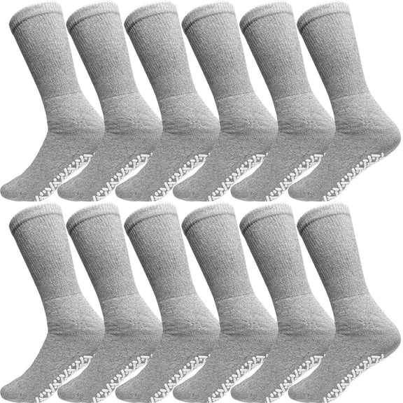6 Pairs Non-Binding Loose 3XL Crew Sock Non-Slip Diabetic Socks for Men & Women (Gray 10-13)