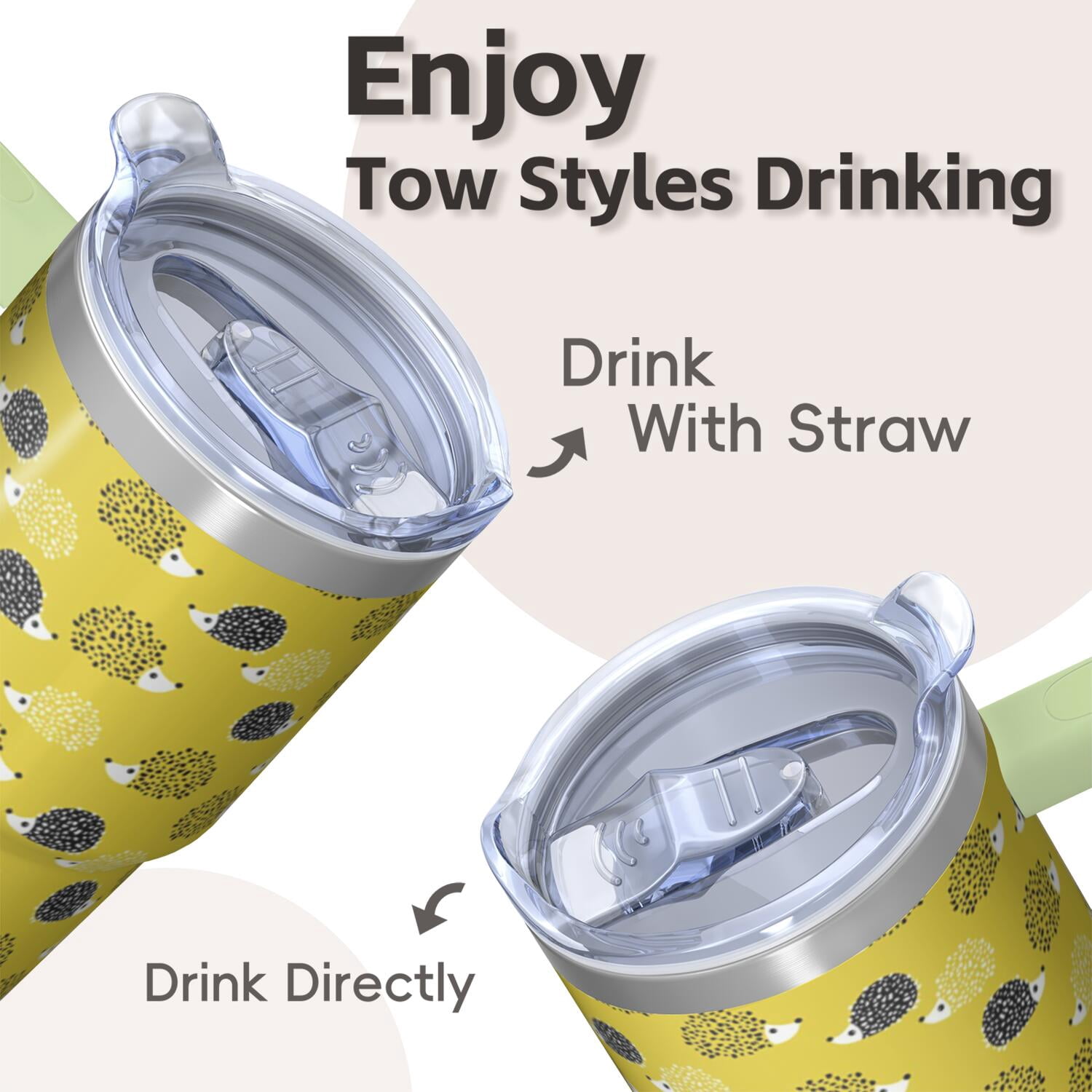 20oz Hedgehog Stainless Steel Tumbler with Handle and Straw Insulated Travel Coffee Mug Water Bottle with Lid and Straw Lightweight Yet Sturdy Design for Hiking Camping Gift for Women Men