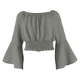 thumbnail image 5 of Emitonse Toddler Long Sleeve Tshirt Girls Plain Blouse With Back Waist Loose Crop Tops Elegant Bell Sleeves Long Sleeve Shirt Off Shoulder Tops Summer Long Sleeve Grey,Size 13-14 Years, 5 of 8
