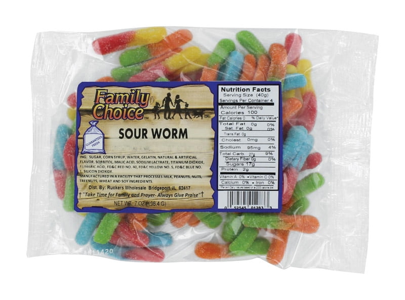 Family Choice Gummy Worms Sour Candy 7 oz. - Case Of: 12 - Walmart.com ...