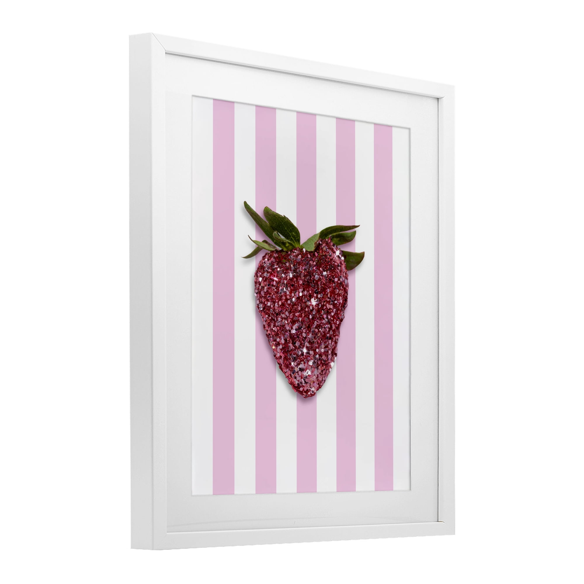 Stupell Industries Glimmer Strawberry on Green Stripes White Framed Print Under Glass, design by LISH Creative