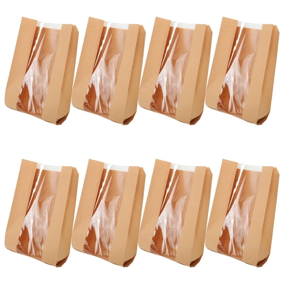 HEMOTON Brown Coated Paper Bakery Bags with Clear Window for Storing Snacks OilResistant 50pcs