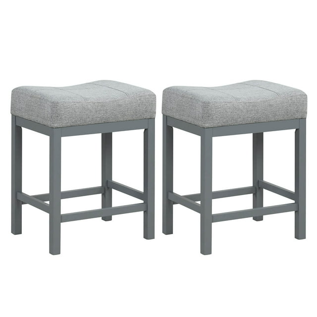 Costway 24.5" Bar Stool Set of 2 with Solid Rubber Wood Frame Humanized Footrest Kitchen
