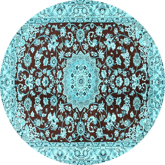 Ahgly Company Indoor Round Medallion Light Blue Traditional Area Rugs, 6' Round
