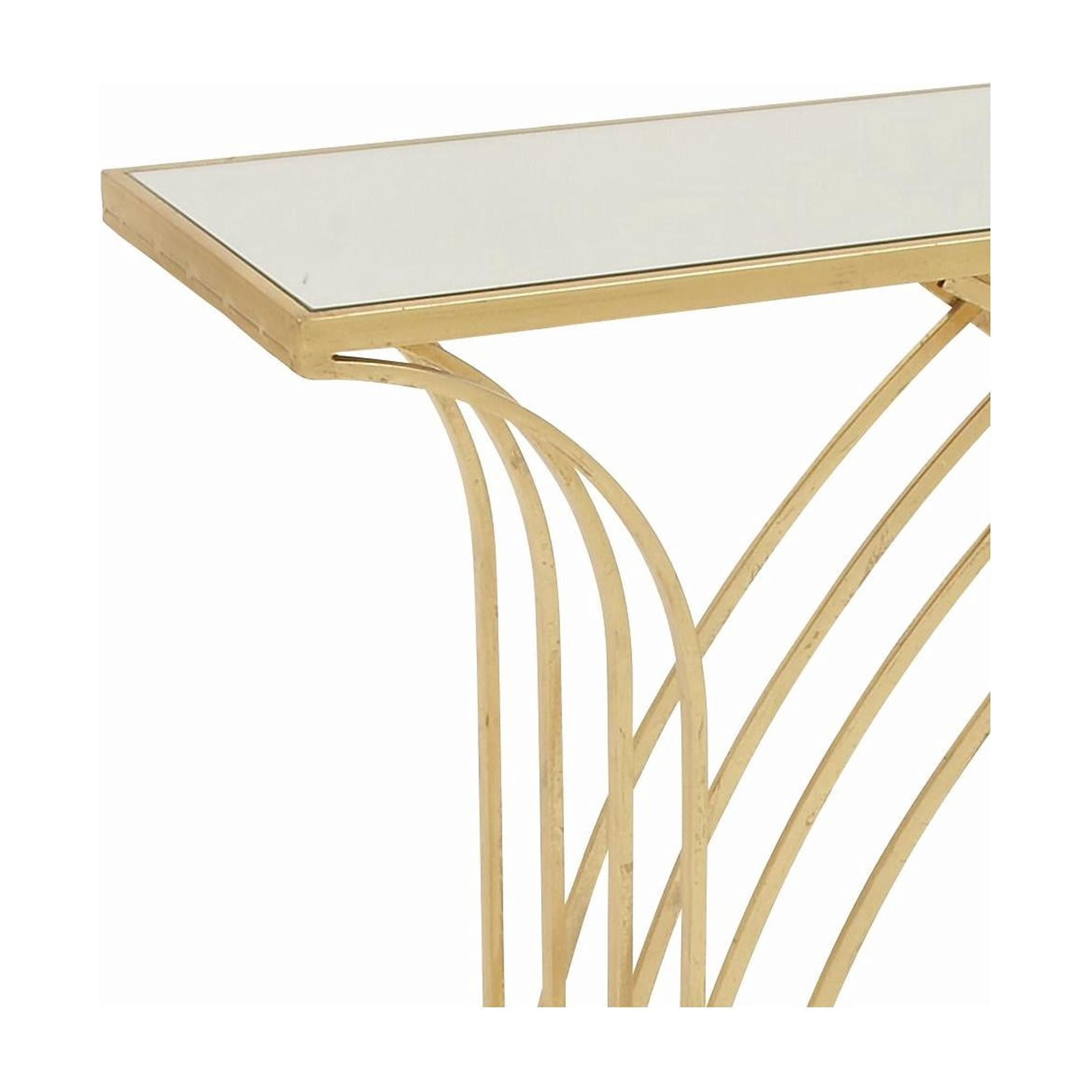 DecMode 41" x 31" Gold Metal Rectangular Geometric Console Table with Mirrored Glass Top, 1-Piece