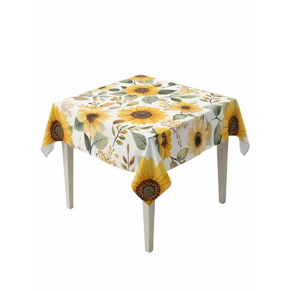 Sunflower Table Cloth, Farmhouse Spring Summer Botanical Waterproof Tablecloth for Square Tables, Reusable Washable Fabric Table Cover for Restaurant Kitchen Dining Tables 54"x54"