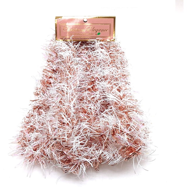Guirnalda de Navidad con lazo central de oropel fino de 90 pulgadas, oro rosa/blanco iridiscente Xemadio CJWUS-3205
