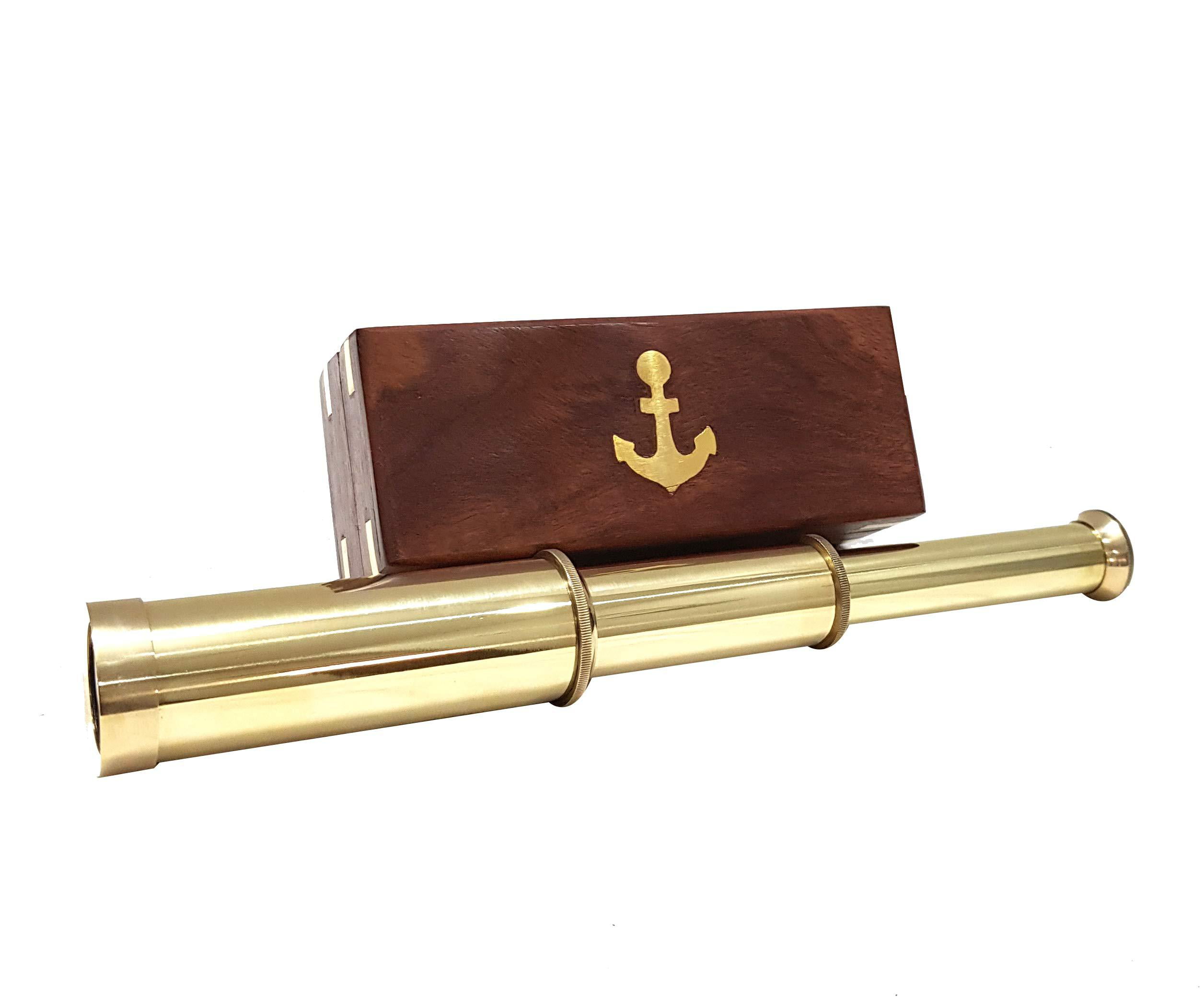 Vintage Design Brass Nautical Telescope 6" With Woden Box Anchor Telescope Gift 