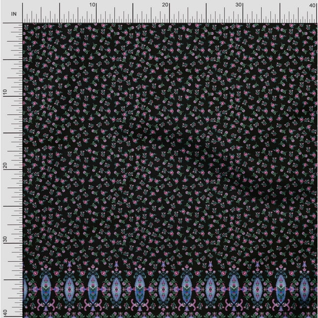 Soimoi Polyester Crepe Fabric Floral & Leaves Panel Print Sewing Fabric Yard 52 Inch Wide