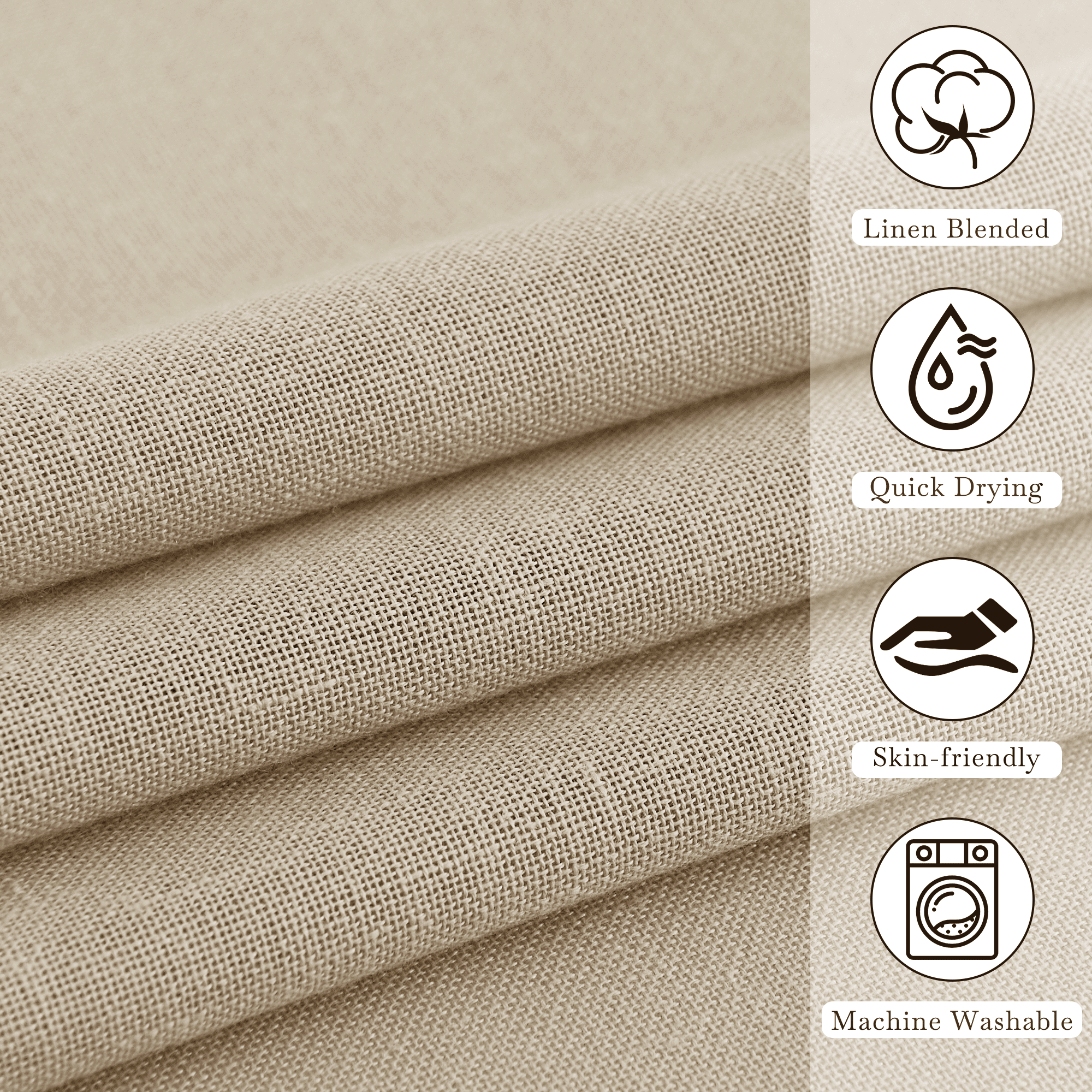 NICETOWN Linen Shower Curtain Lightweight Button Hole Semi Sheer Half Privacy Quick Dry Shower Curtains for Bathtub Decor, Angora, 72"x78", Hooks Included