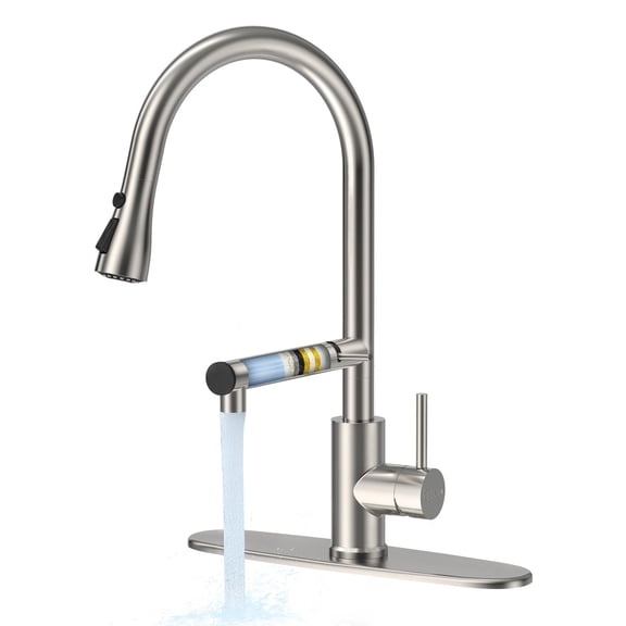 FEELSO Kitchen Faucets, Filter Water Kitchen Faucet with Pull Down Sprayer, Brushed Nickel Stainless Steel High Arc Sink Faucet 1 or 3 Hole