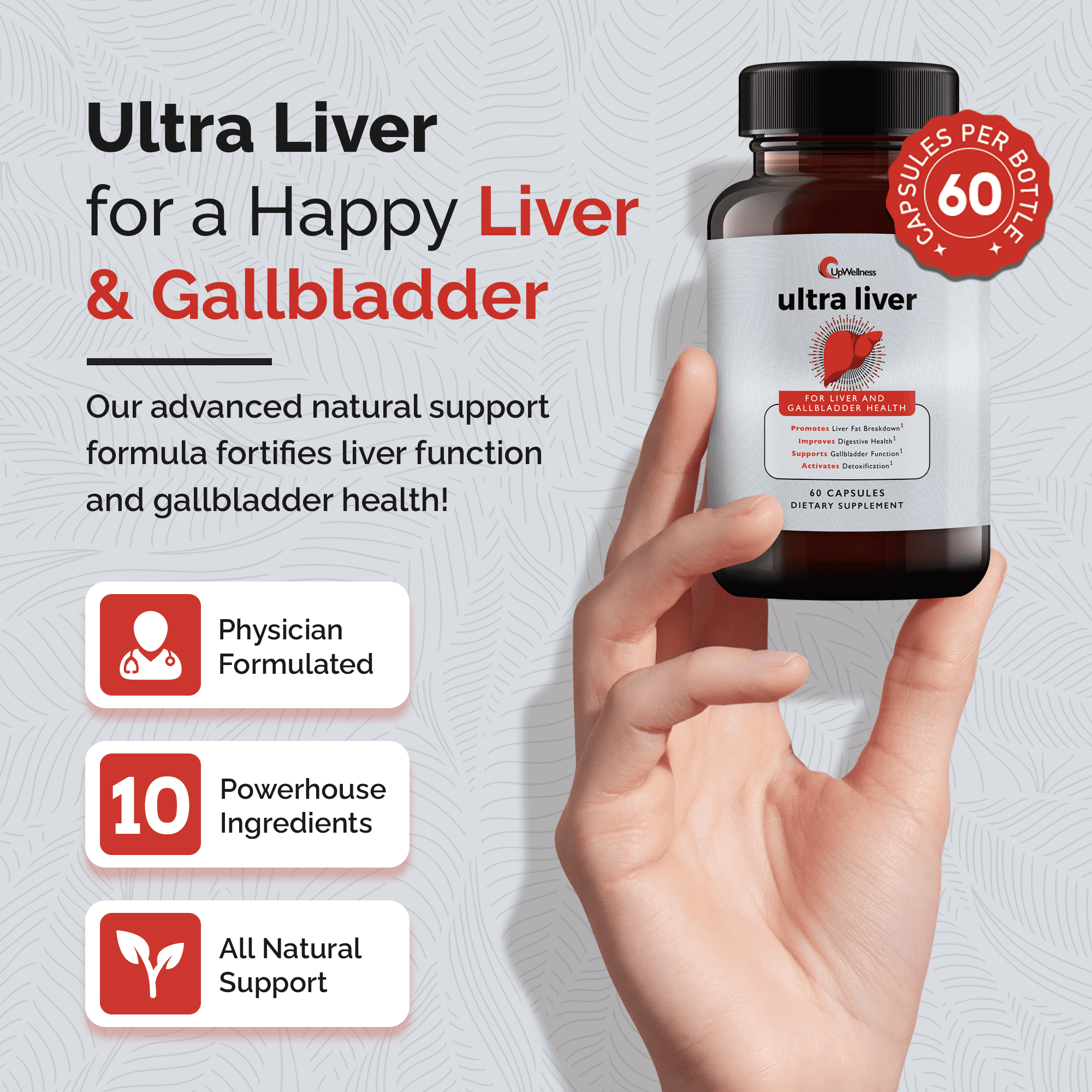 UpWellness Ultra Liver Supplement for Liver Support and Gallbladder Support - TMG & NAC Milk Thistle - Liver Cleanse Detox & Repair - 60 Capsules