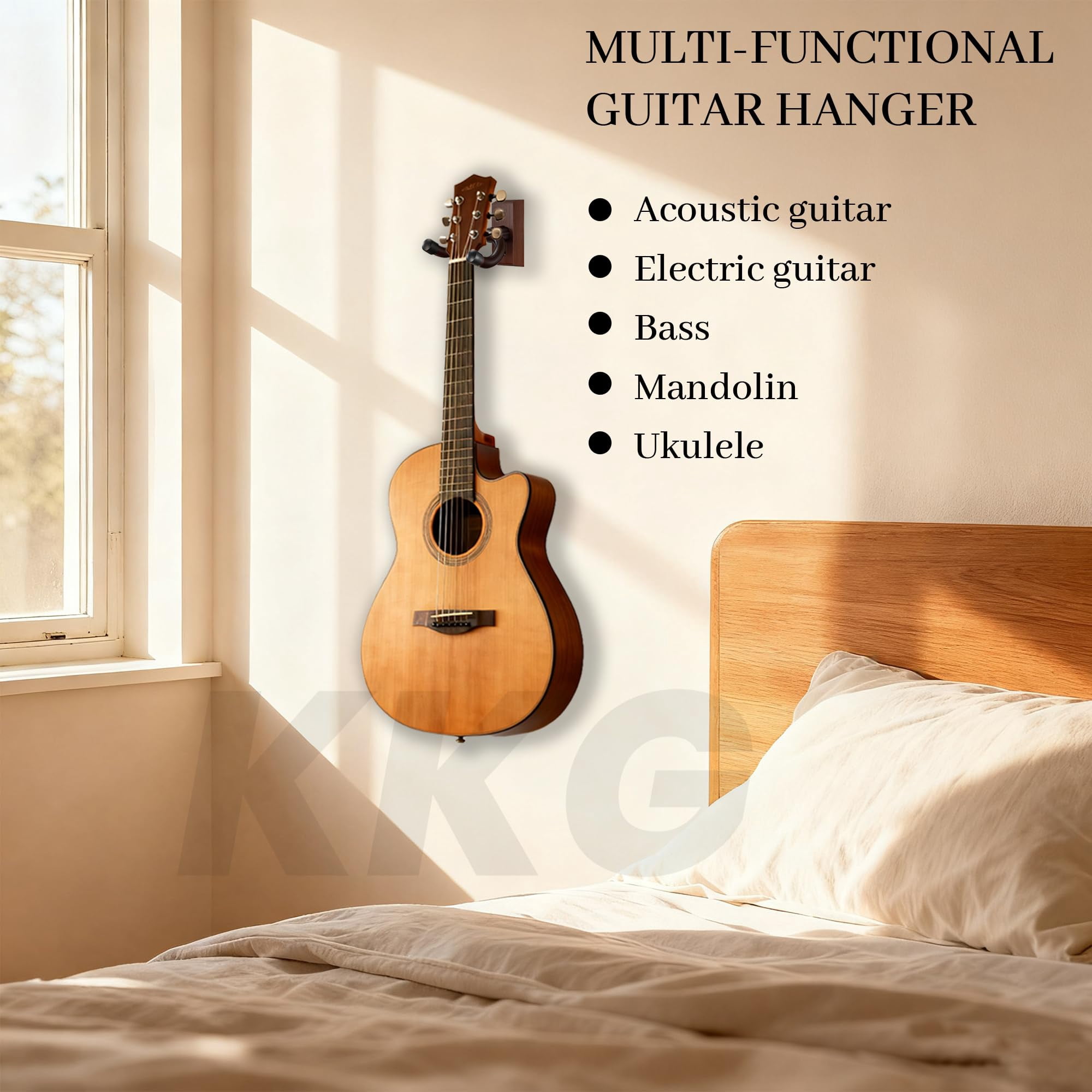 6 Pack Guitar Brown Wall Mount  Solid Wood U-shaped Hanger For Acoustic Electric Banjo Bass - Holder Hook Stand Player