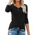 thumbnail image 1 of T-shirt Henley à Manches Courtes/longues pour Femmes, Décontracté, Basique, 1 of 3