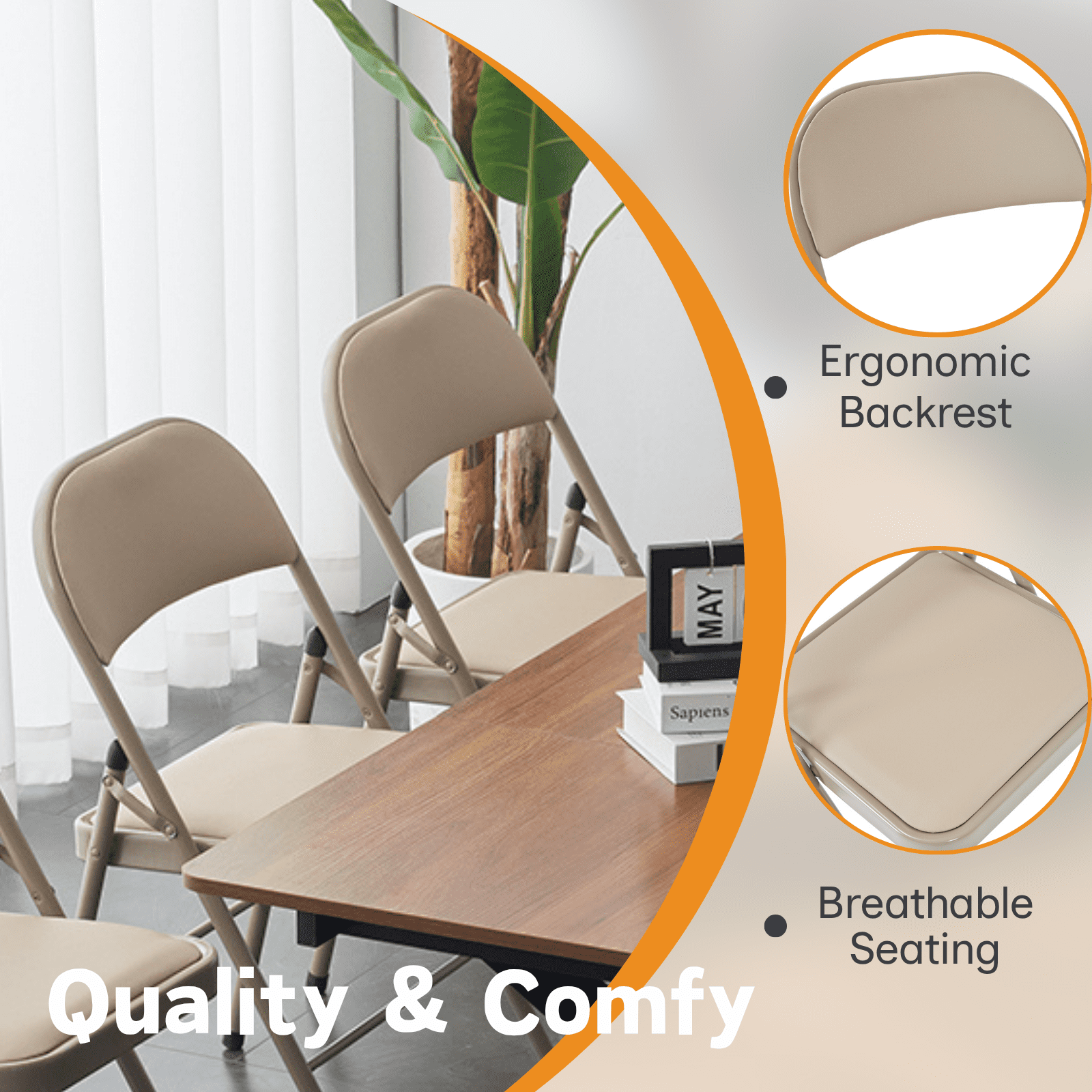 UBesGoo 12 Pack Folding Chairs, Vinyl Cushion Padded Lightweight Foldable Chairs Set of 6, Waterproof Collapsible Chairs for Outdoor Party, Home, Office, Brown