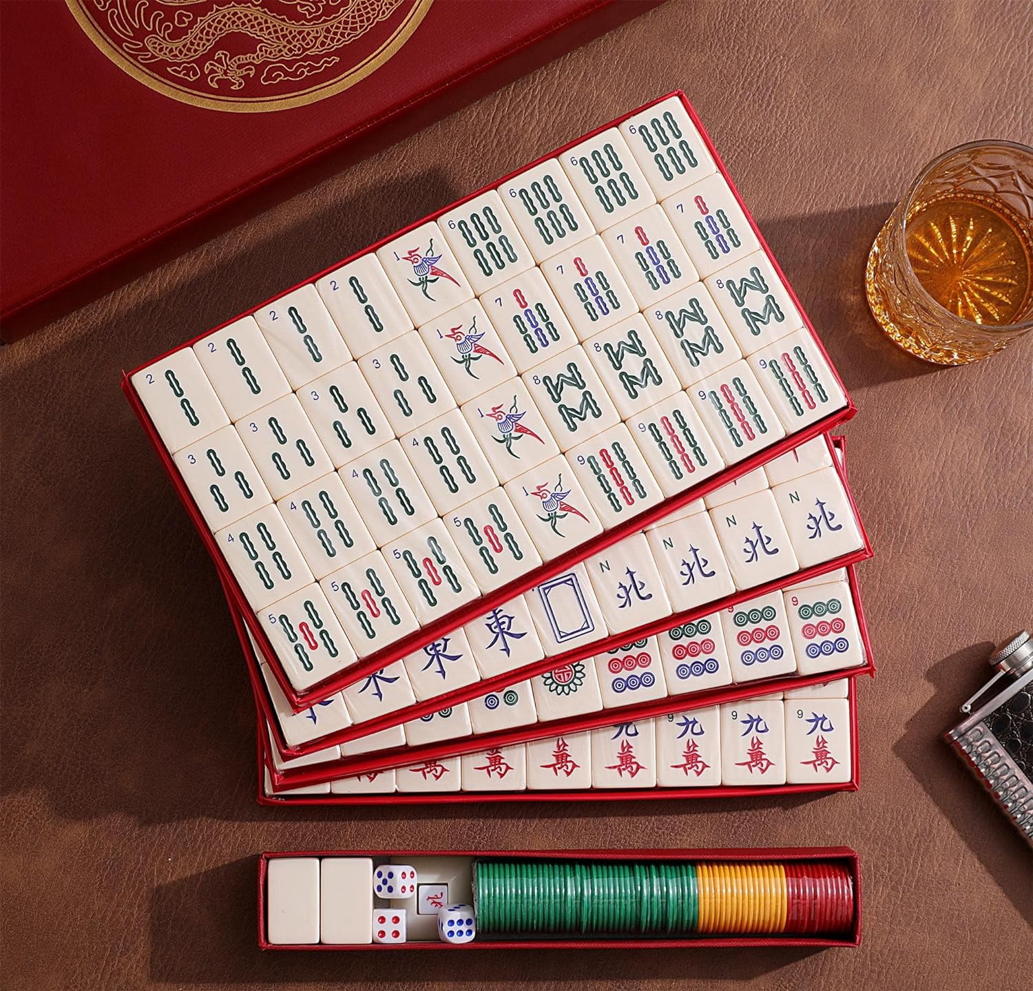 Chinese Mahjong X-Large 144 Numbered White Ivory Color Melamine Tiles 1.5 Inch Large Tile with Carrying Travel Case Pro Complete Game Set -( Majiang,Mah Jong, Mahjongg, Mah-Jong)