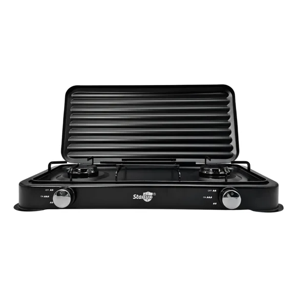 Parrilla/estufa De 2 Quemadores De Gas Con Tapa Color Negro Negro SGS-6002B