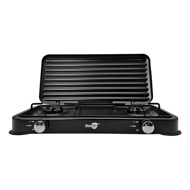 Parrilla/estufa De 2 Quemadores De Gas Con Tapa Color Negro Negro SGS-6002B