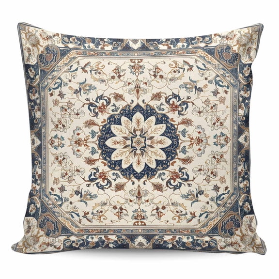 Throw Pillow Covers 18x18 Inch, Boho Navy Blue Brown Decorative Pillow Cases for Couch Sofa Bed, Southwestern Retro Geometric Cotton Linen Square Home Decor Pillowcases with Hidden Zipper