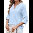 thumbnail image 4 of Blusa Informal con Cuello en V para Mujer, con Ojales, Bordada y Hueca, Ideal para Playa y Vestir. Azul S, 4 of 10