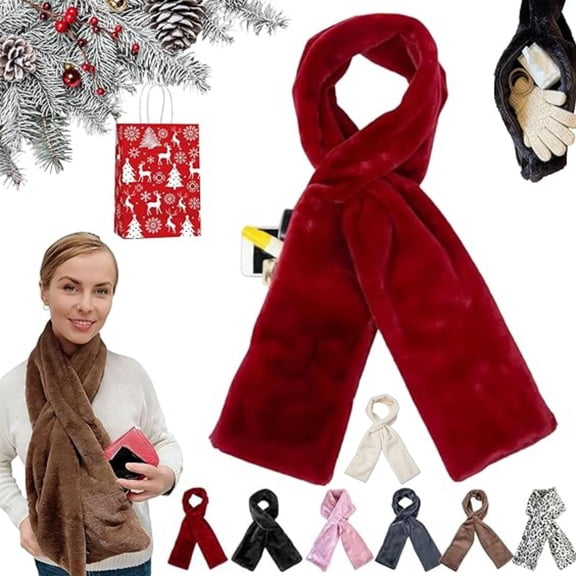 Faux Fur Scarf With Hidden Zipper Pocket For Women,Soft Cozy And Warm Cell Phone And Valuables Winter Accessory(Wine)