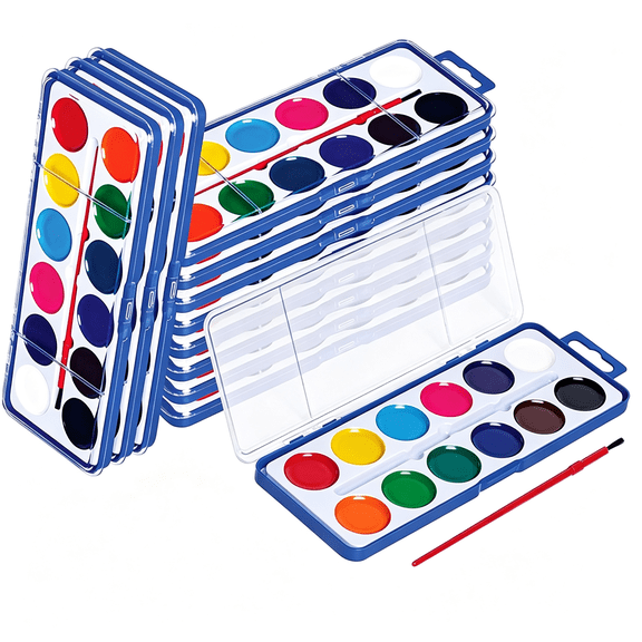 CCOCC 24 Packs Watercolor Paint Set Bulk,12 Vibrant Colors Washable Watercolors with Brushes for Kids,Art Activities Painting Supplies for School Classroom Home
