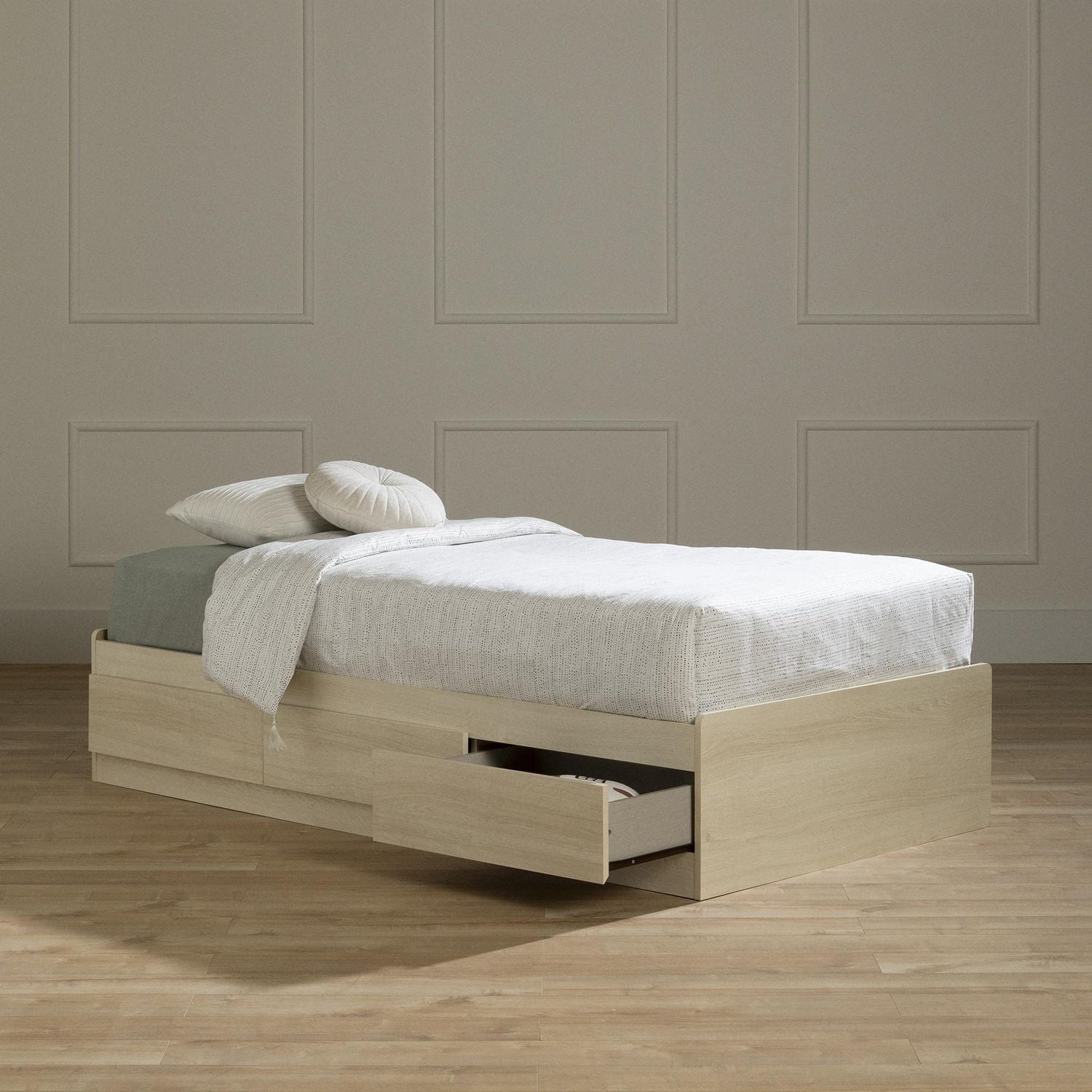 Lit matelot 3 tiroirs Simple, fini Chêne blanchi, collection Noah de Meubles South Shore