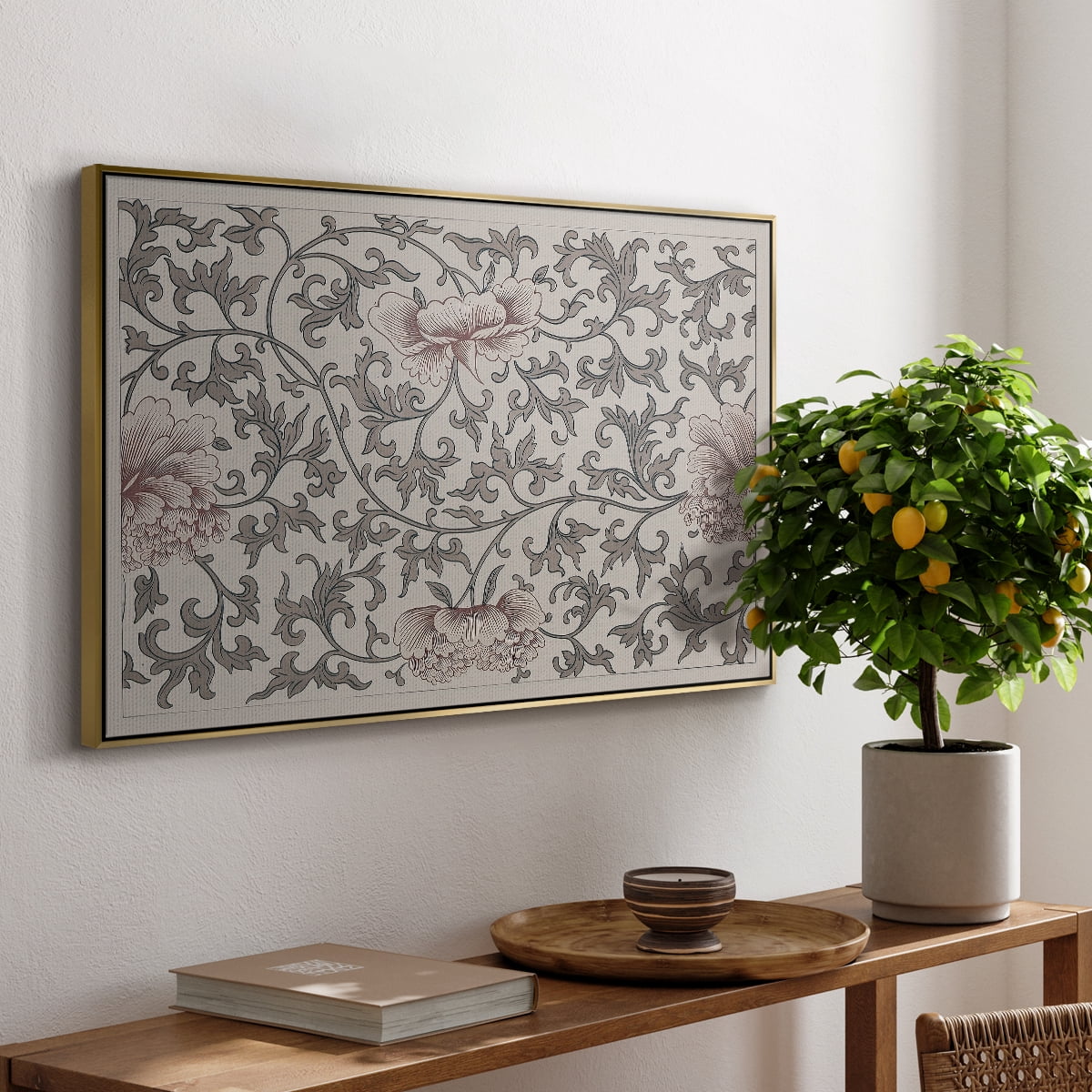 Vintage Abstract Print-XVII Framed in Gold Wood Gallery Wrapped Canvas 25 in. x 37 in.