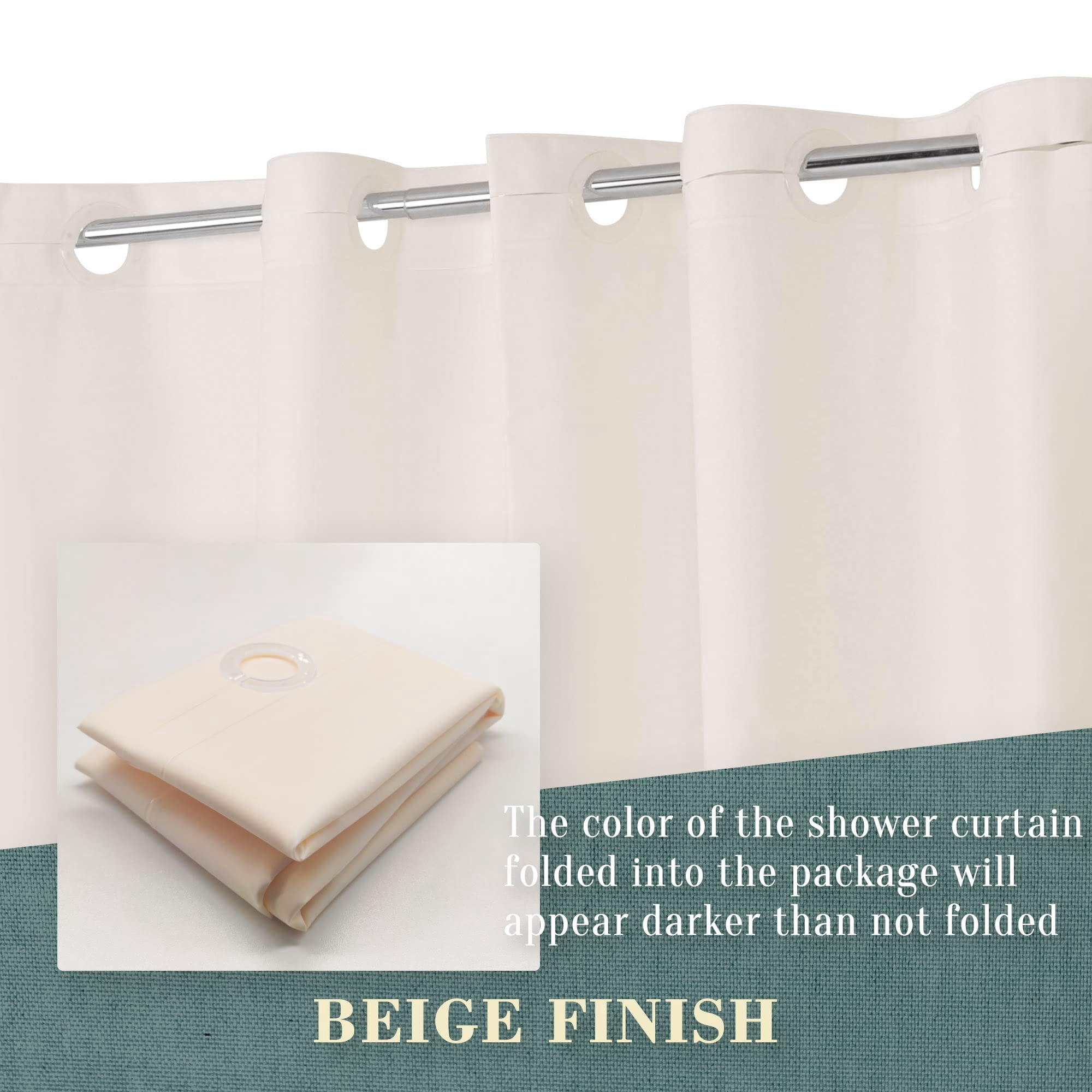 No Hook Peva Shower Curtain Or Liner - 8g Heavy Duty Beige Bathroom Hooks Required  Waterproof Plastic & Pvc Free Standard Size 71 X 74