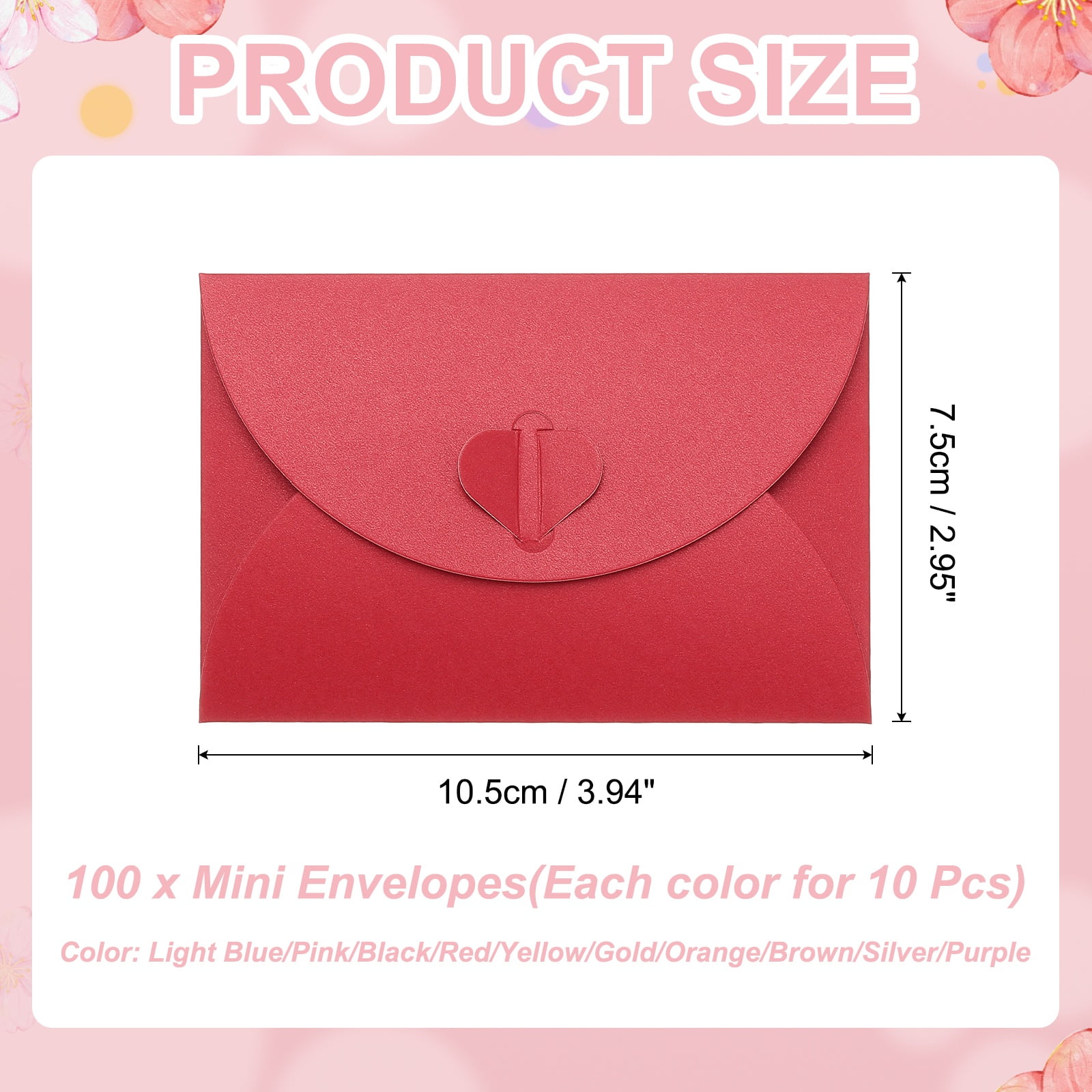 Uxcell 100Pack Small Gift Cards Envelopes, Heart Clasp 10 Assorted Colors Mini Card Envelopes for Business Card Easter Wedding Greeting