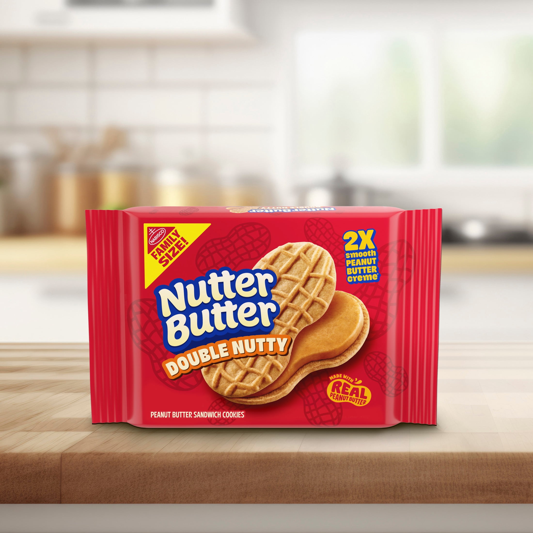 NUTTER BUTTER Double Nutty Peanut Butter Sandwich Cookies, Family Size, 15.27 oz