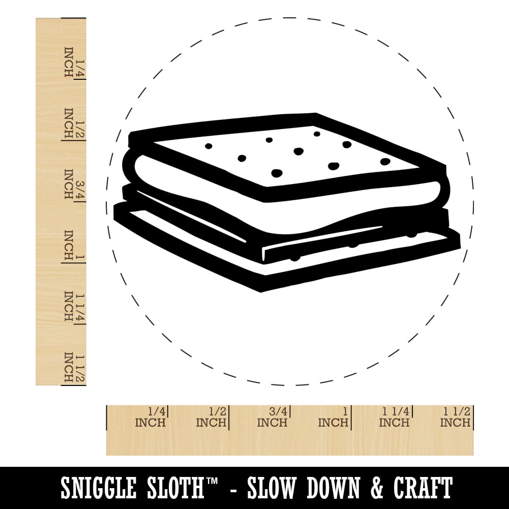 S'mores Graham Cracker Chocolate Marshmallow Campfire Snack Self-Inking Rubber Stamp Ink Stamper - Black Ink - Large 1-1/2 Inch