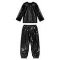 thumbnail image 4 of Hansber Kids Boys Girls Jazz Hip Hop Dance Outfit Shiny Metallic Long Sleeve Performance T-Shirt and Pants Set Black 100, 4 of 7