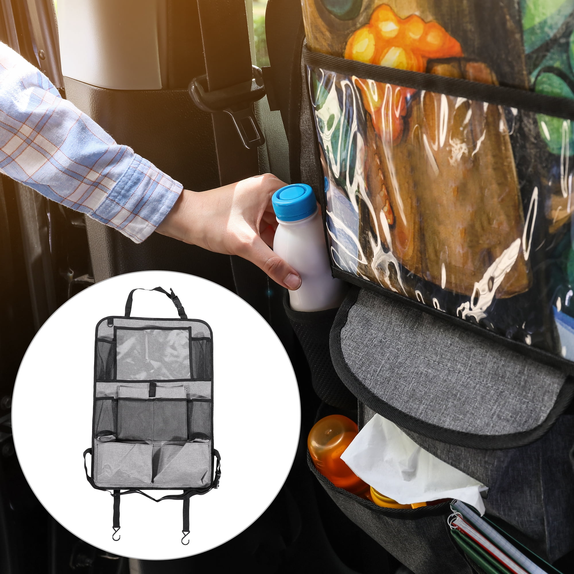 Unique Bargains Car Back Seat Organizer with Touch Screen Holder and 7 Pockets 2pcs Gray