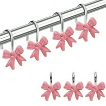 Topboutique Bow Knot Shower Curtain Hooks,12 Pcs Metal Shower Rings,Decorative Curtain Hooks,Rustproof Shower Hooks Hangers for Bathroom/Kitchen/Bedroom,Pink