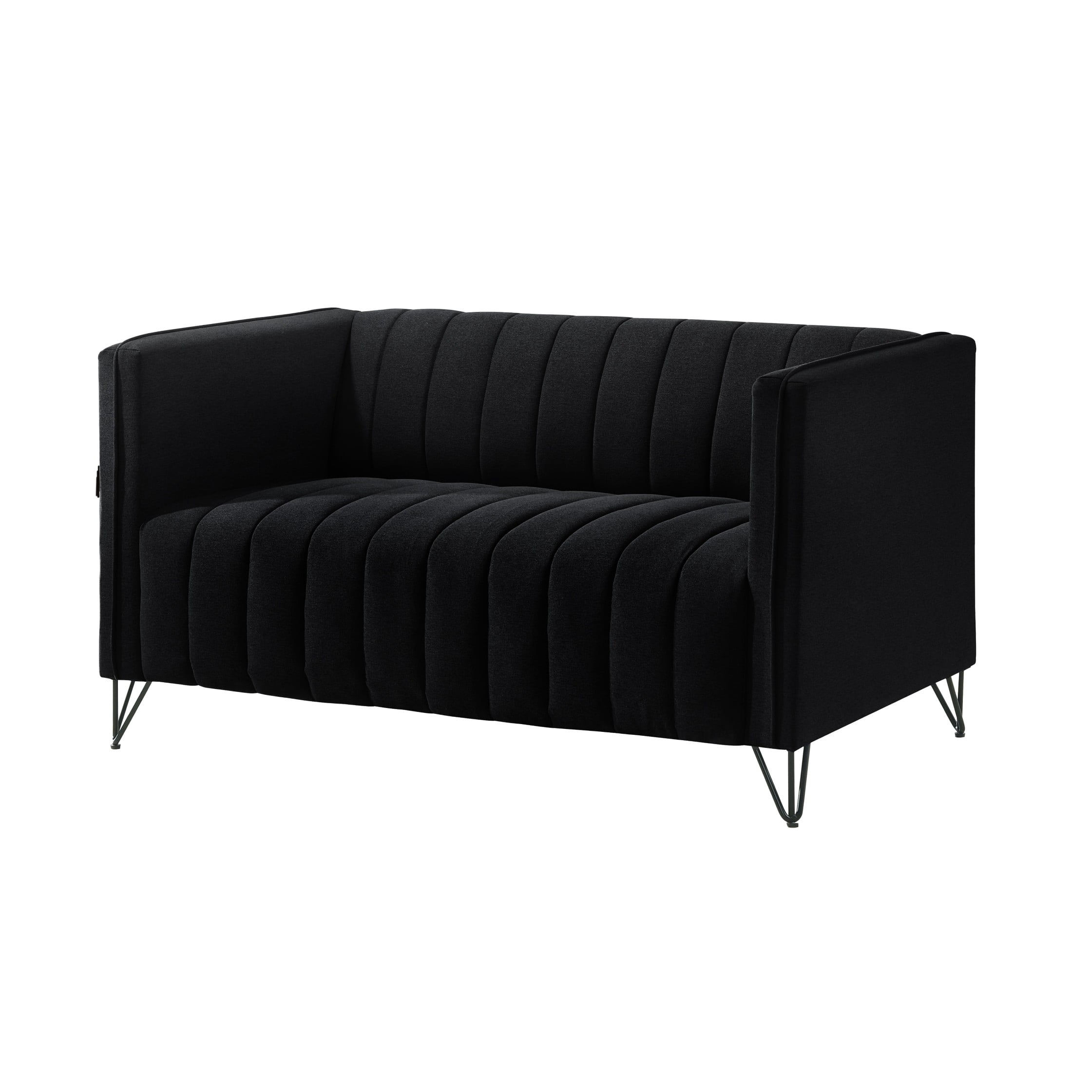 Home Design Kurtis 2-Piece Living Room Set with Square Arm Loveseat and Sofa, Channel-Tufted Upholstery, Black