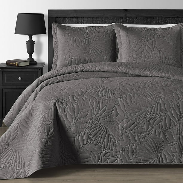 Oversized And Lightweight Leafage 3 Piece Bedspread Coverlet Set