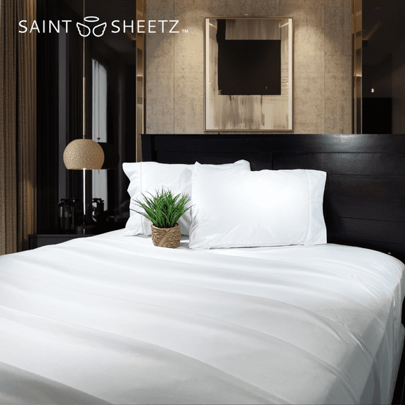 SAINT SHEETZ Stay-in-Place Design Like No Other, Super Soft & Cozy, Brushed, Breathable & Durable Microfiber 4-Piece Bedsheet Set with Deep Pockets & Beautiful Trim (King, White)