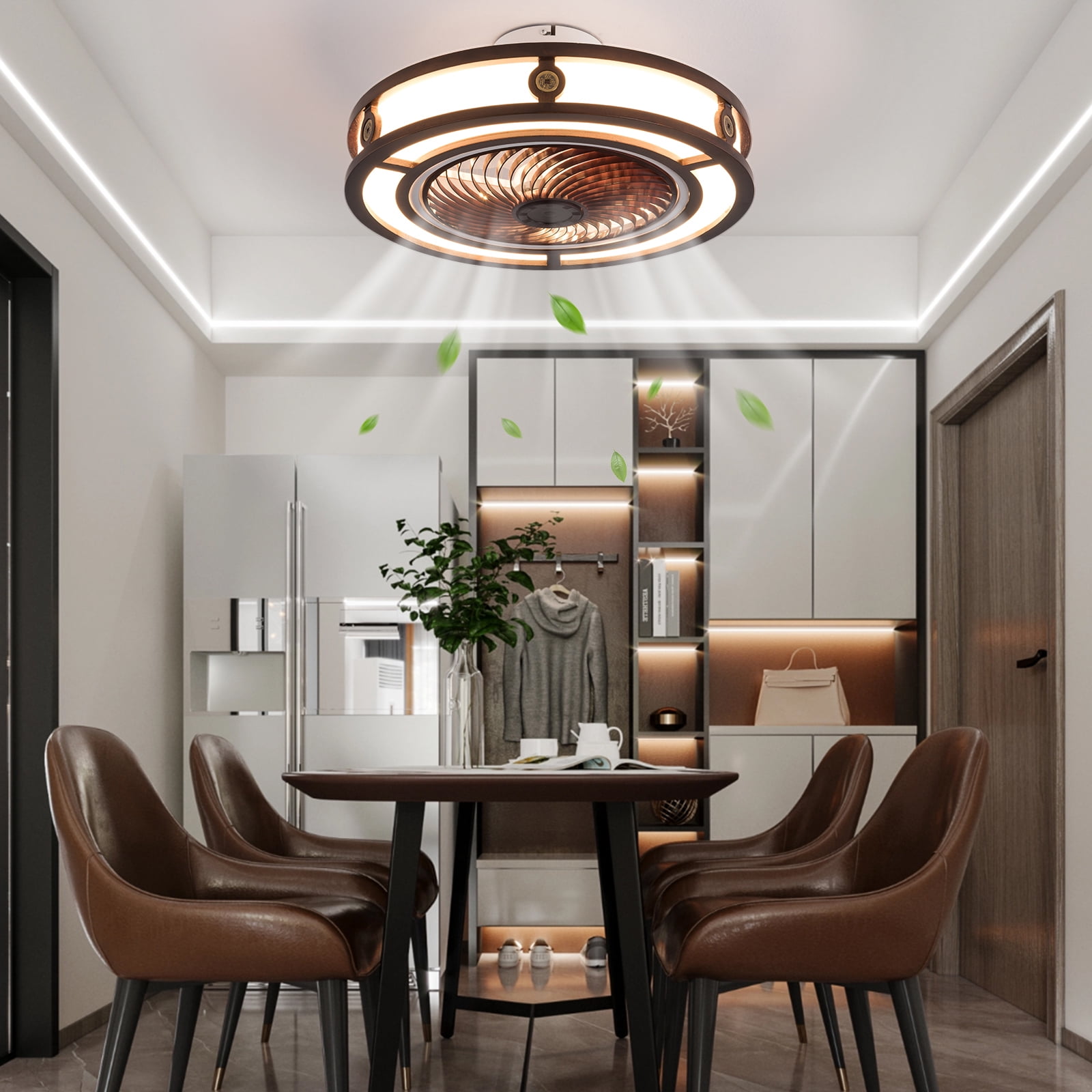 Caged Low Profile Ceiling Fans With Light, Flush Mount Farmhouse Fandelier With Remote Control, Dimmable/Wind Speed/Timer/with bulb, Small Enclosed Bedroom Kitchen Ceiling Fan