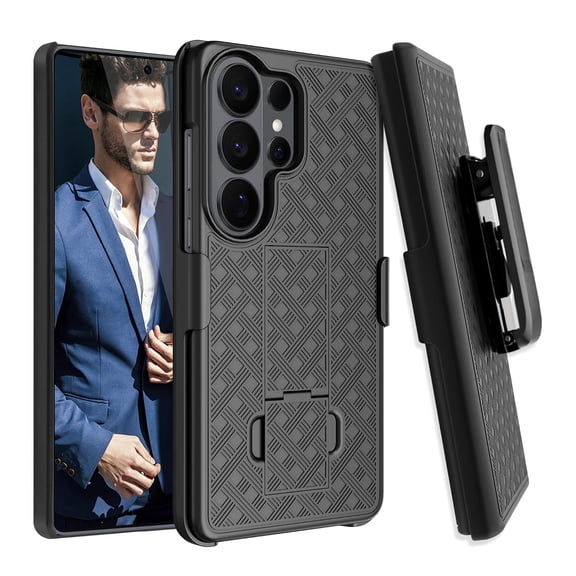 eBizWare For Samsung Galaxy S26 Ultra Case with Belt Clip Holster Case Kickstand | Slim Combo Shell with Swivel Holster Rugged Shockproof Antiscratch Full Body Protective, Black