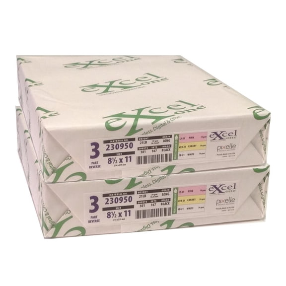 Excel One Carbonless 3-Part Reverse Paper (White/Canary/Pink), 8.5" x 11" (230950) - 167 Sets Per Ream -Two (2) Reams (334 Sets)
