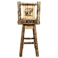 thumbnail image 3 of Glacier Country Collection Barstool w/ Back & Swivel, Woodland Pattern Upholstery w/ Laser Engraved Bear Design, 3 of 6