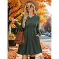 thumbnail image 5 of Long Sleeve Dress for Women Crew Neck Waist Tunic Dress with Pockets Green S, 5 of 6